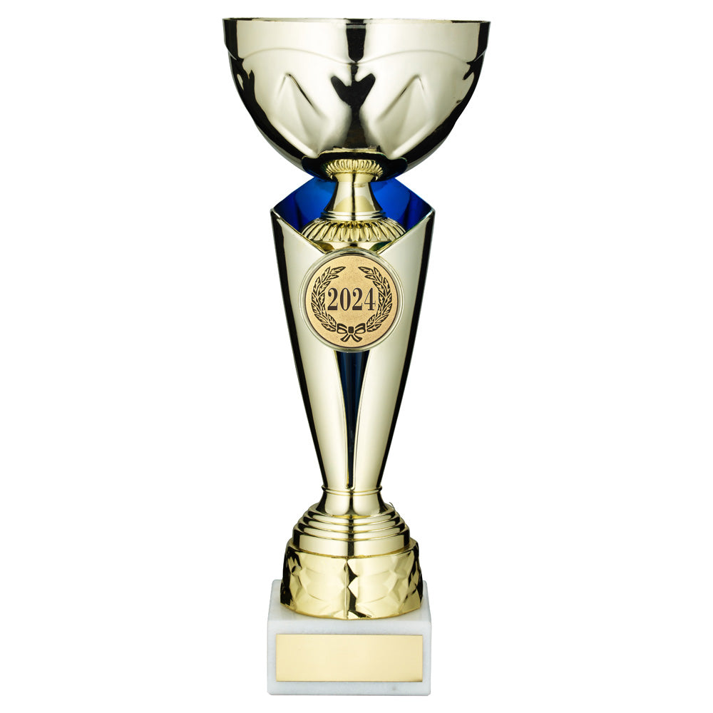 Gold/Blue Trophy Cup with Cone Shaped Stem