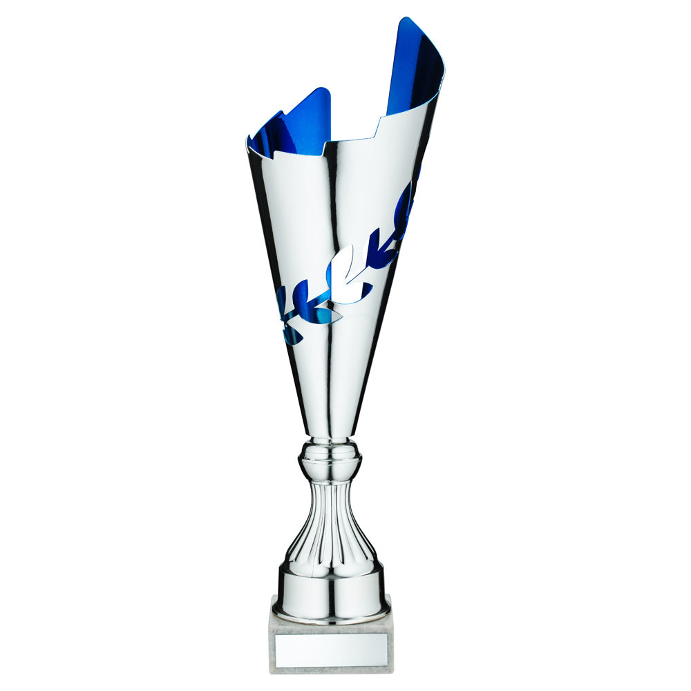 Silver/Blue Metal Cone Wreath Trophy Cup