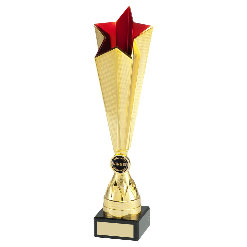 Gold/Red Plastic Tall Star Trophy (1in Centre) - 12.25in