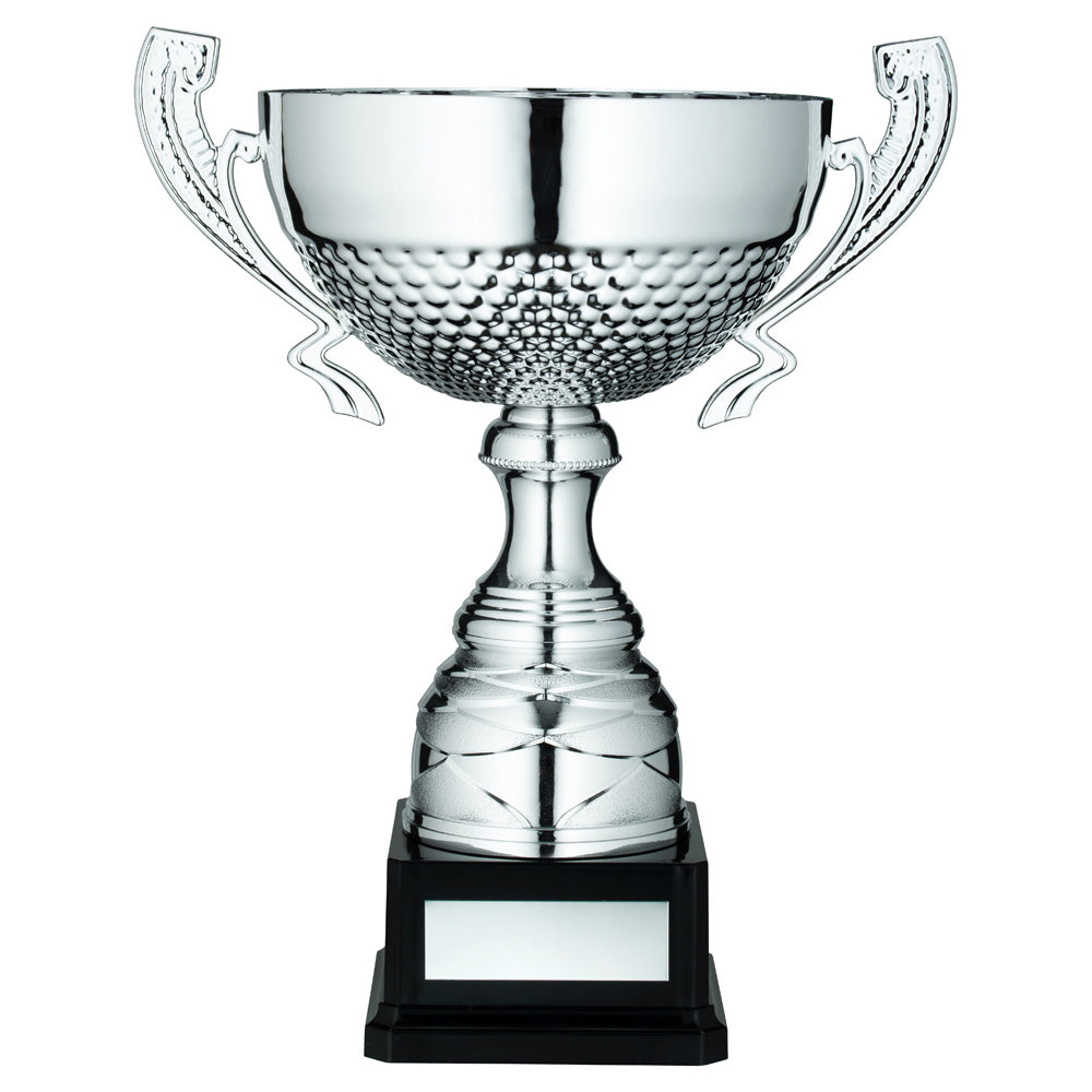 Silver Dimpled Half Bowl With Handles Trophy Cup
