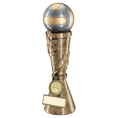 Bronze/Pewter/Gold Gaelic Football Leaf Column Trophy - 7in