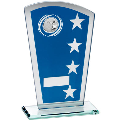 Blue/Silver Printed Glass Shield With Shooting Insert Trophy - 6.5in