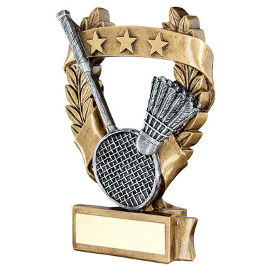 Bronze/Pewter/Gold Badminton 3 Star Wreath Award Trophy - 5in