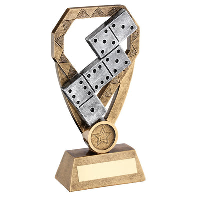 Bronze/Pewter/Gold Dominoes On Diamond Trophy (1in Centre) - 8in