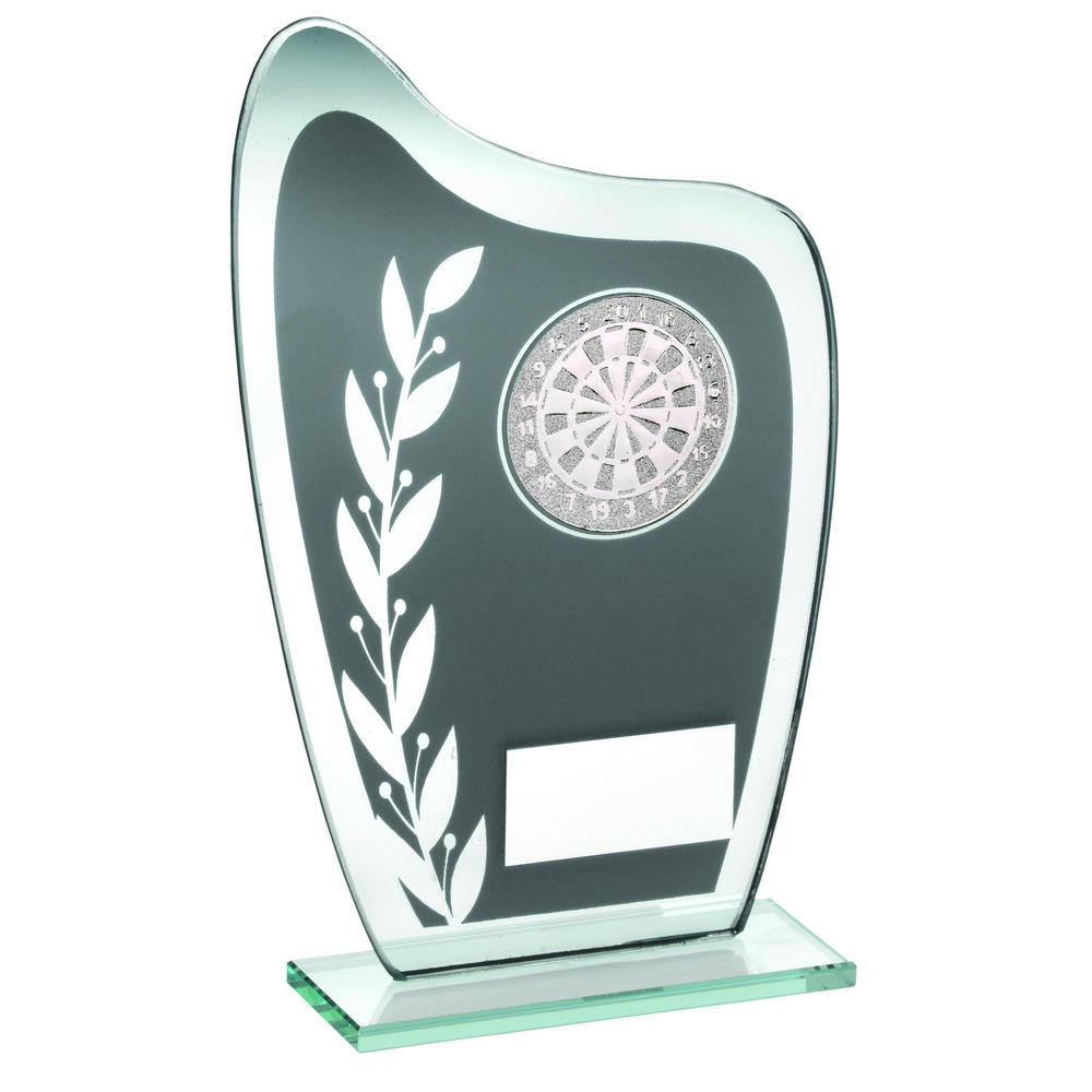 Darts Glass Plaque Trophy - Grey Wreath