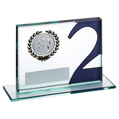 Jade Glass Trophy Plaque With Multi Athletics Insert And Plate Silver 2nd - 3.25 X 4in