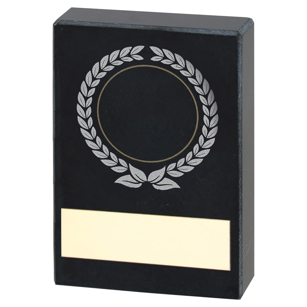 Black Marble Block Award With Silver/Gold Wreath