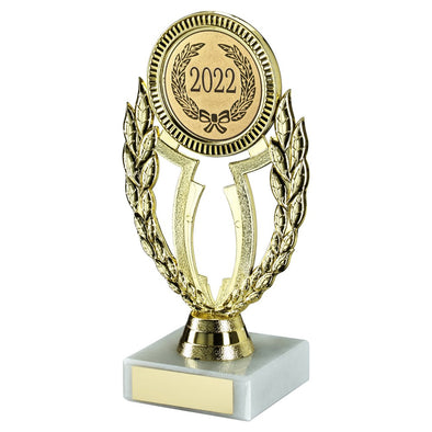 Gold/Blue Plastic 'wreath' Holder On Marble Trophy (2in Centre) - 6.75in
