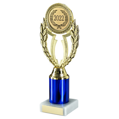 Gold/Blue Plastic 'wreath' Holder On Marble Trophy (2in Centre) - 8.75in