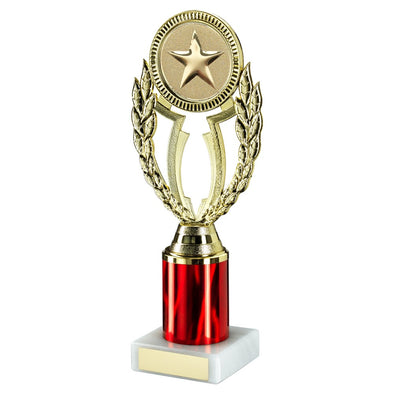 Gold/Red Plastic 'wreath' Holder On Marble Trophy (2in Centre) - 8.75in