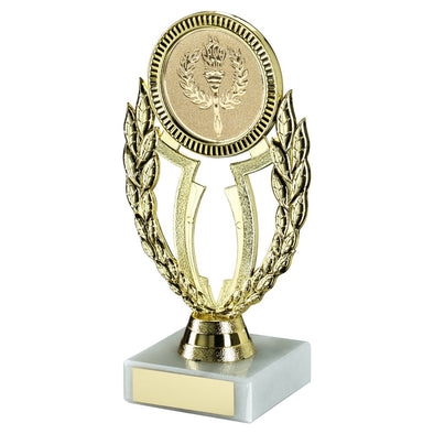 Gold/Purple Plastic 'wreath' Holder On Marble Trophy (2in Centre) - 6.75in