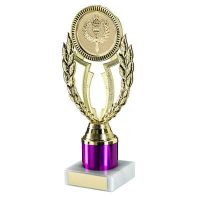 Gold/Purple Plastic 'wreath' Holder On Marble Trophy (2in Centre) - 7.75in