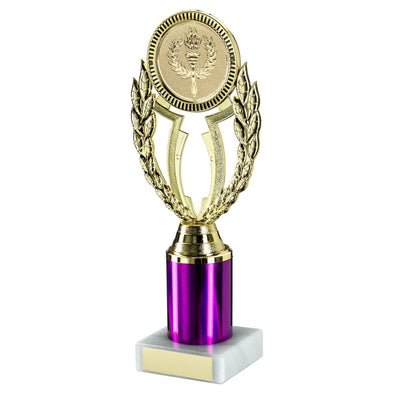 Gold/Purple Plastic 'wreath' Holder On Marble Trophy (2in Centre) - 8.75in