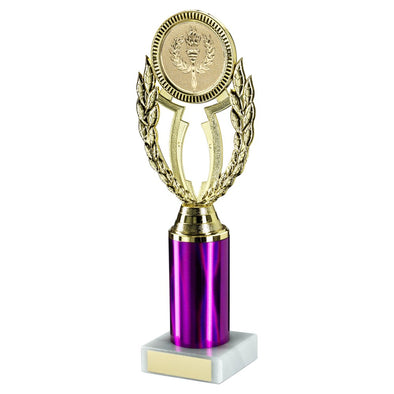 Gold/Purple Plastic 'wreath' Holder On Marble Trophy (2in Centre) - 9.75in