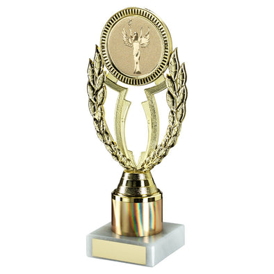 Gold Plastic 'wreath' Holder On Marble Trophy (2in Centre) - 7.75in