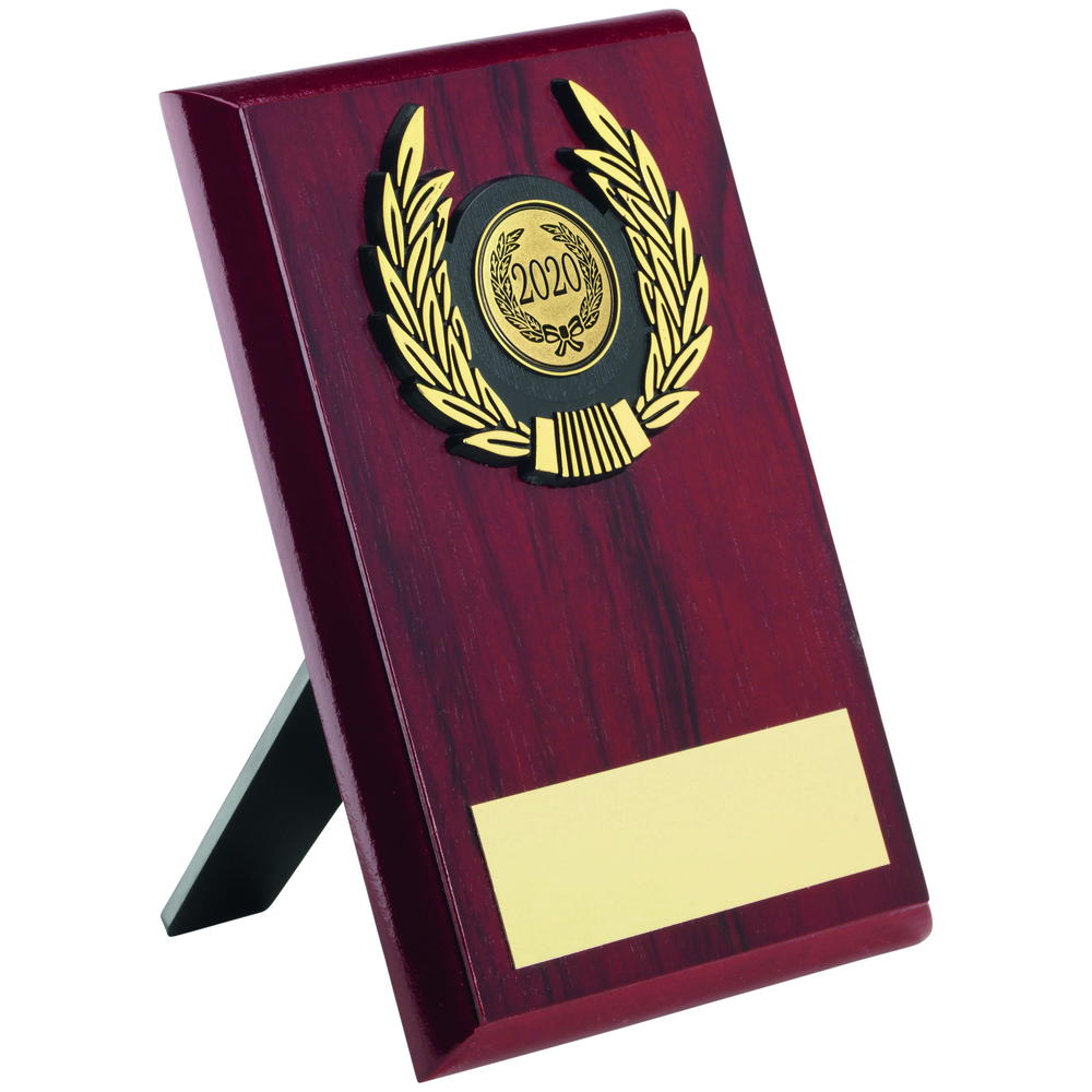 Rosewood Finish Plaque Trophy with Gold Trim