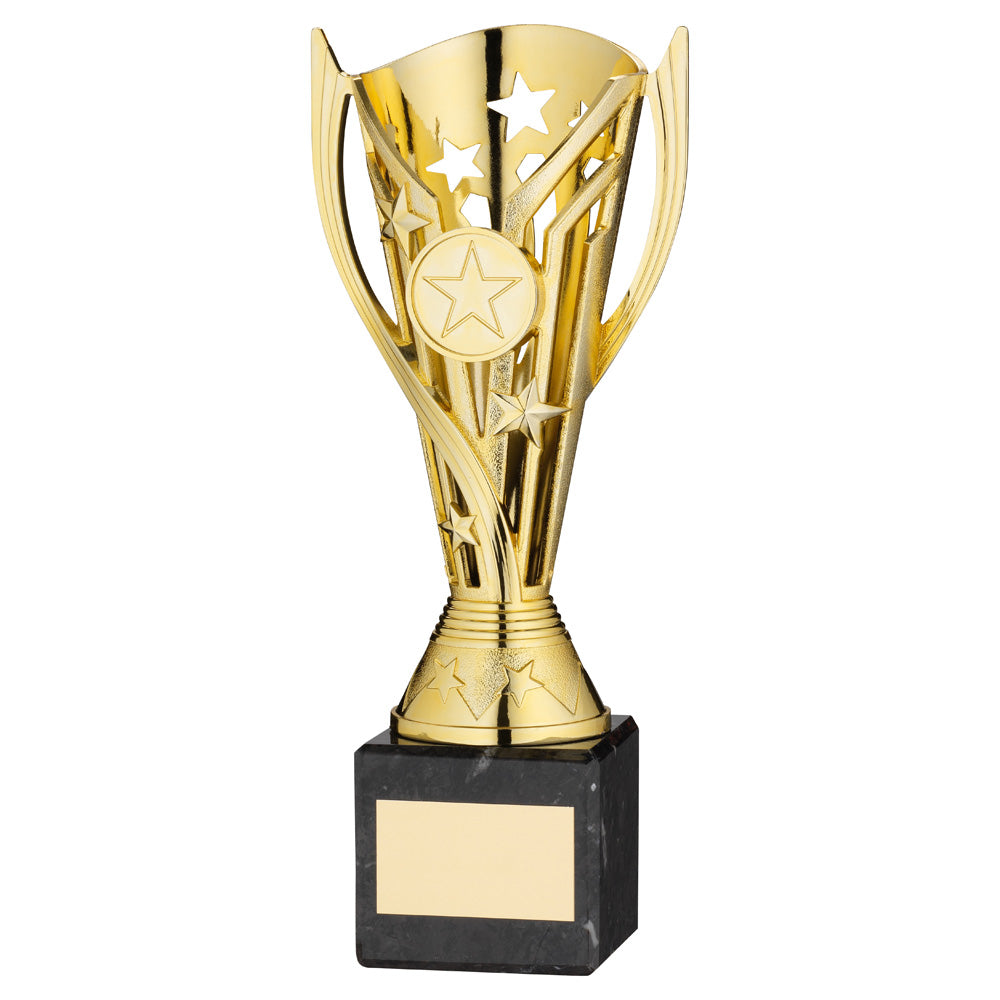 Gold Plastic 'Flash Star' Trophy Cup On Black Marble Base