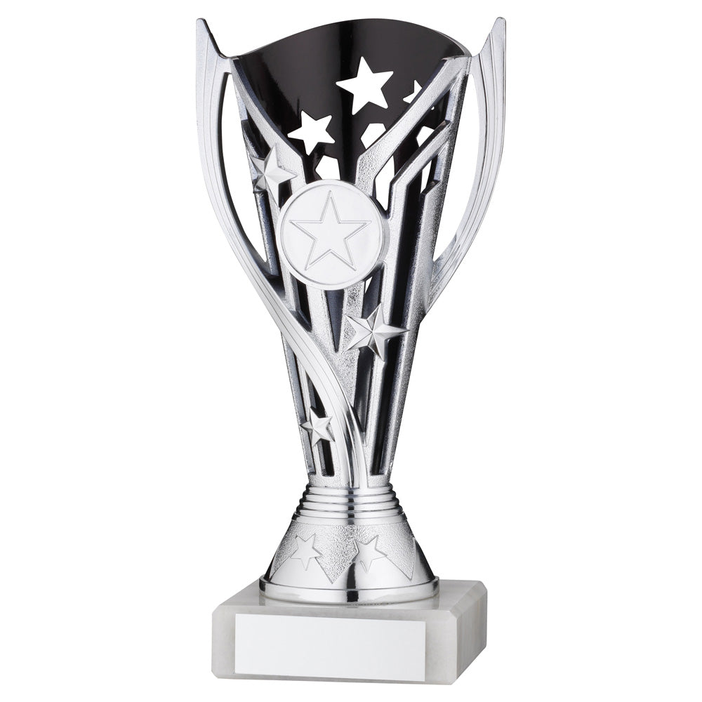 Silver/Black Plastic 'Flash Star' Trophy Cup On White Marble Base