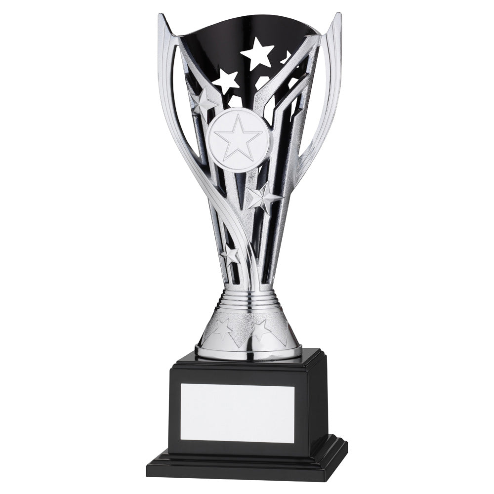 Silver/Black Plastic 'Flash Star' Trophy Cup On Base Trophy