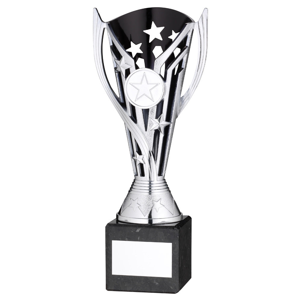 Silver/Black Plastic 'Flash Star' Trophy Cup On Black Marble Base