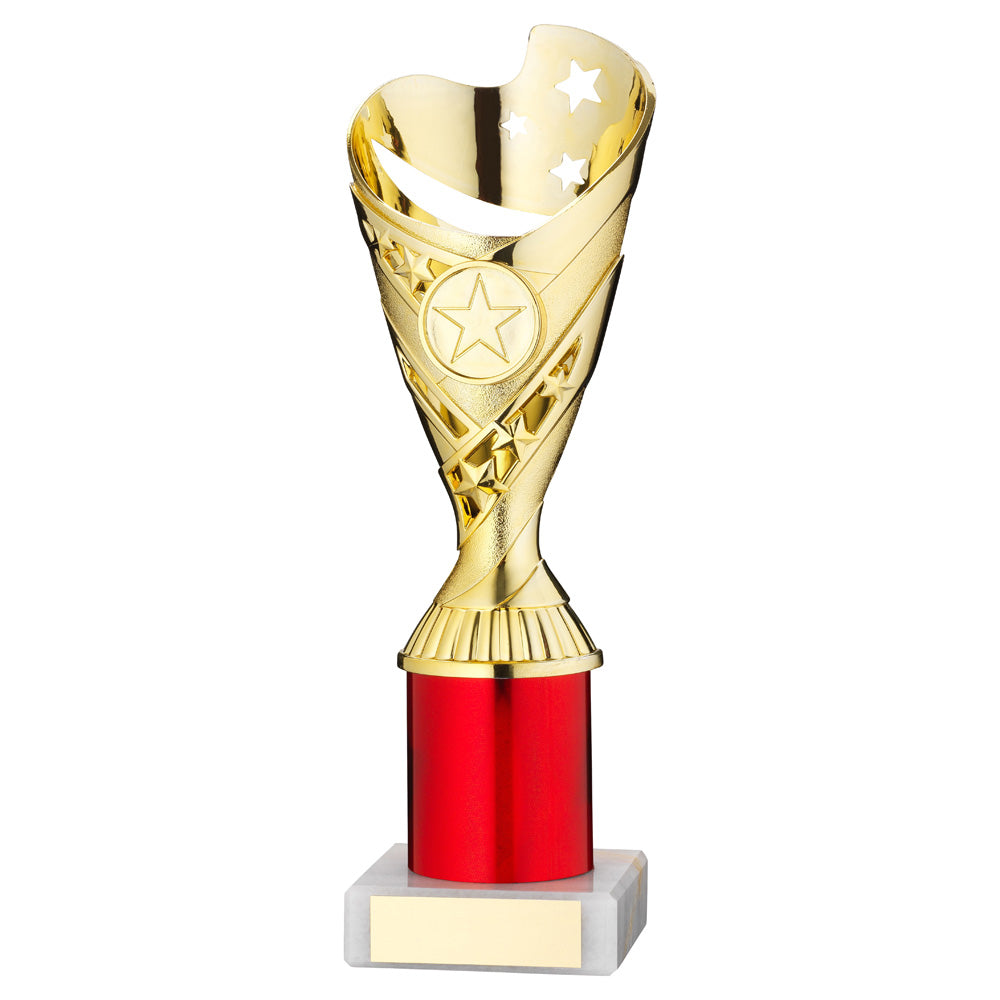 Gold/Red Plastic 'Sabre Star' Trophy Cup With Riser On Marble Base