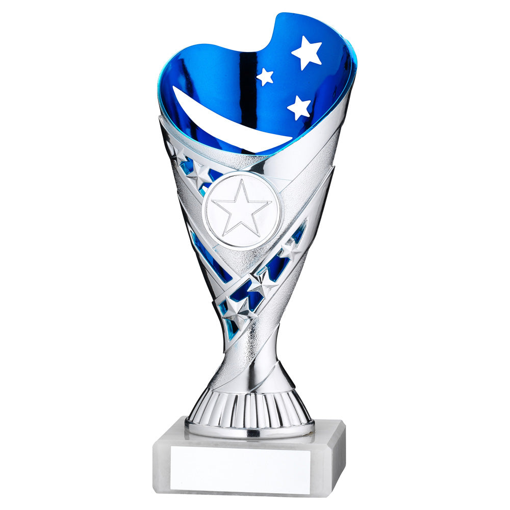 Silver/Blue Plastic 'Sabre Star' Trophy Cup On White Marble Base