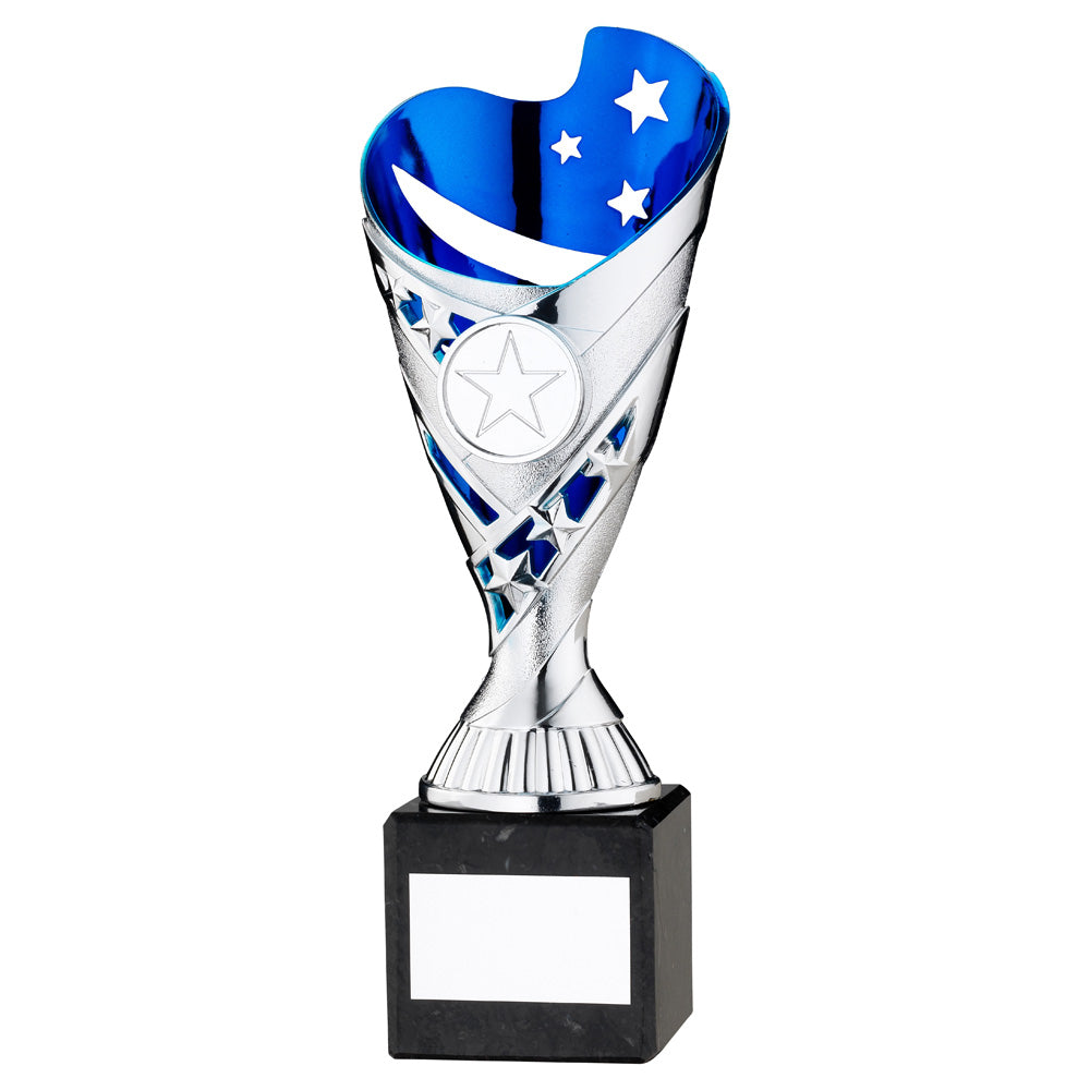 Silver/Blue Plastic 'Sabre Star' Trophy Cup On Black Marble Base
