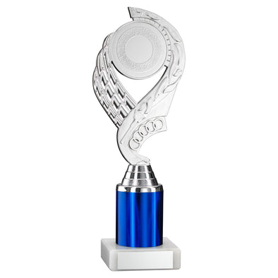Silver/Blue 'Olympic' Plastic Award On Marble Base With Tube Riser