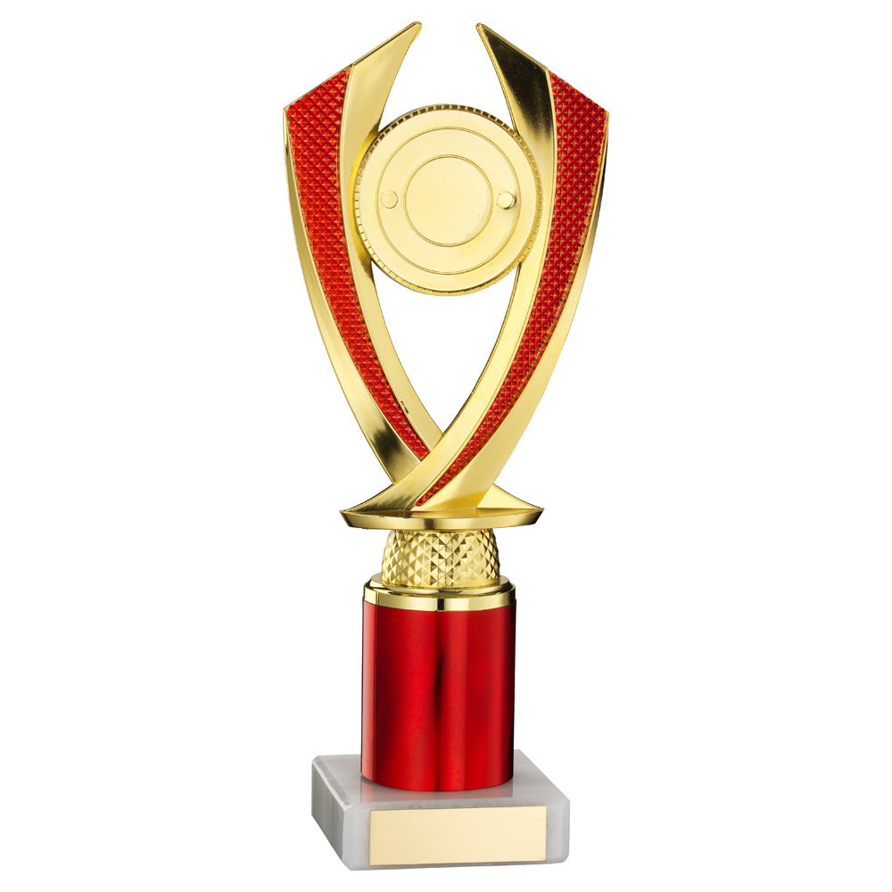 Gold/Red 'Diamond' Plastic Award On Marble Base With Tube Riser