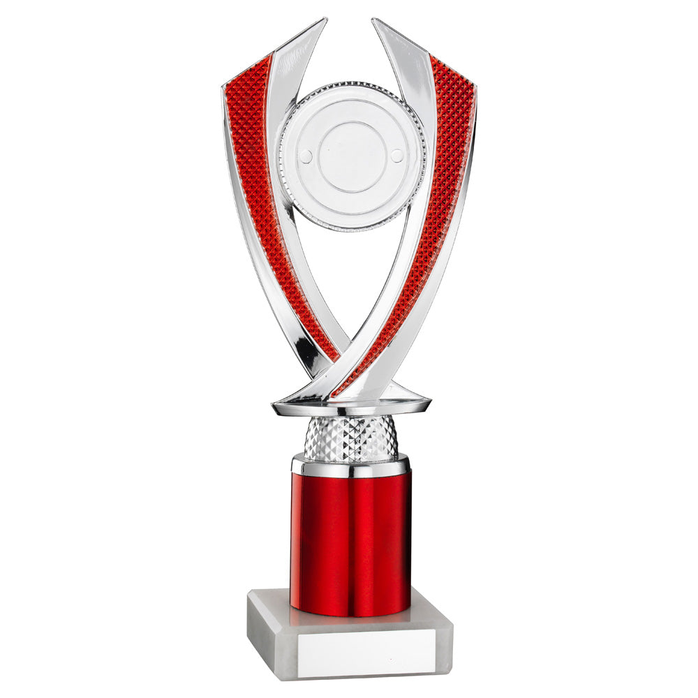 Silver/Red 'Diamond' Plastic Award On Marble Base With Tube Riser
