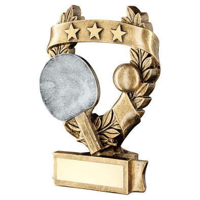 Bronze/Pewter/Gold Table Tennis 3 Star Wreath Award Trophy - 6.25in