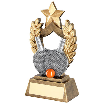Bronze/Gold/Pewter/Orange Table Tennis Wreath Shield With Gold Star Trophy - 6.5in