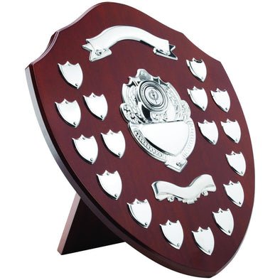 Mahogany Shield With Chrome Fronts And 17 Record Shields (1in Centre) - 16in