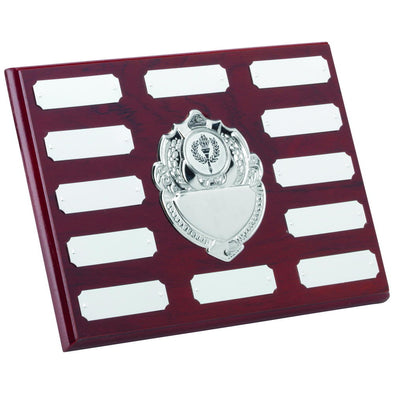 Rosewood Plaque With Chrome Fronts And Plates (1in Centre) - 12 Plates 6 X 8in