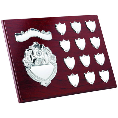 Rosewood Plaque With Chrome Fronts And Record Shields (1in Centre) - 9 X 12in