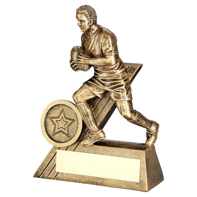 Bronze/Gold Male Rugby Mini Figure Trophy With Plate - 4in