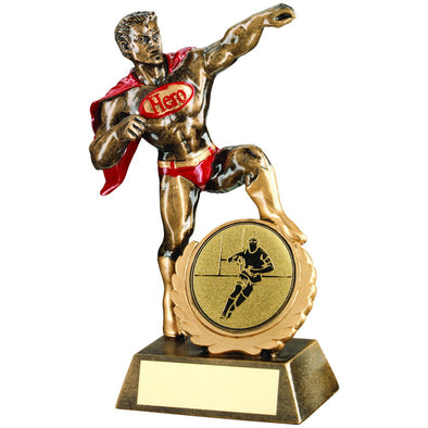 Bronze/Gold/Red Resin Generic 'hero' Award With Rugby Insert - 7.25in