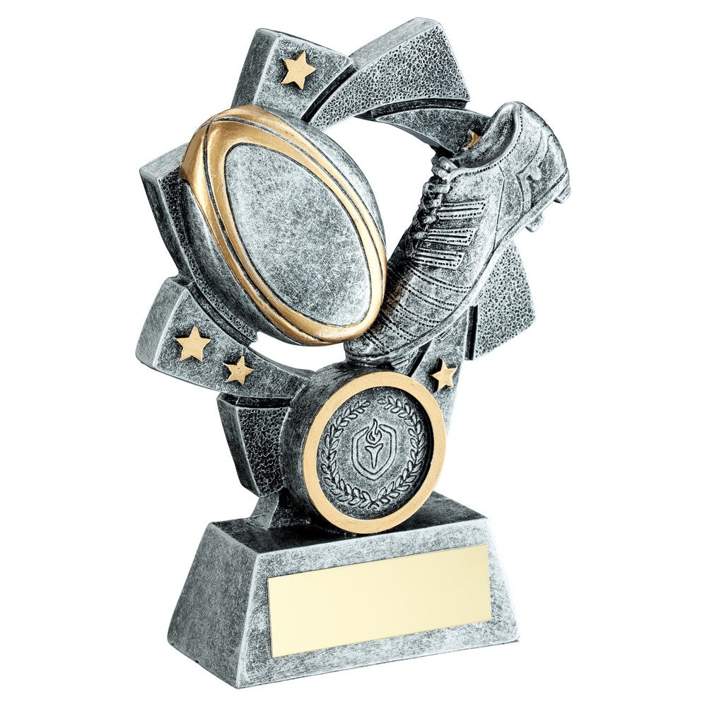 Rugby Trophy - Boot and Ball Star Spiral