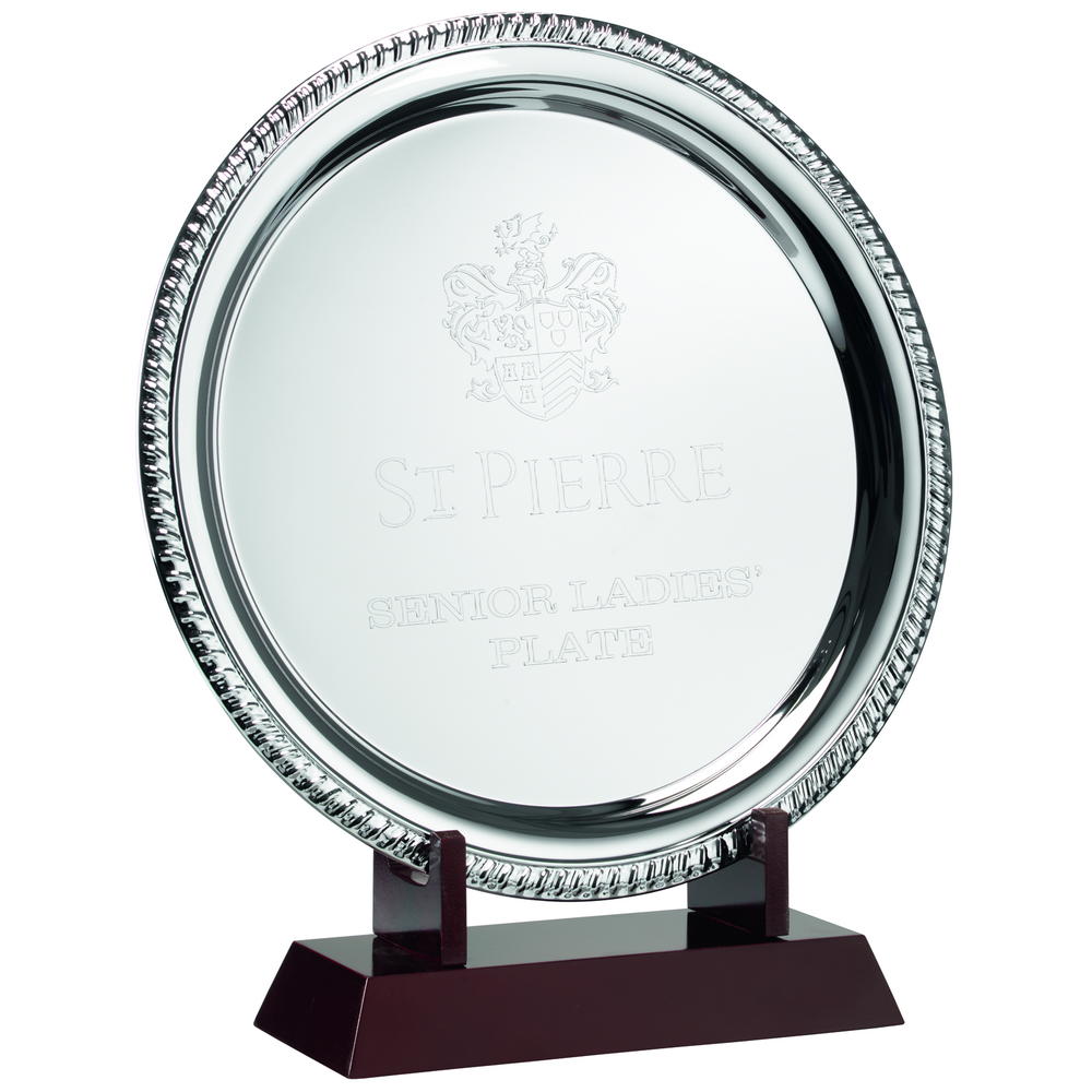 Nickel-Plated 'Rope' Salver (Tray) Award on Wooden Stand - Personalised