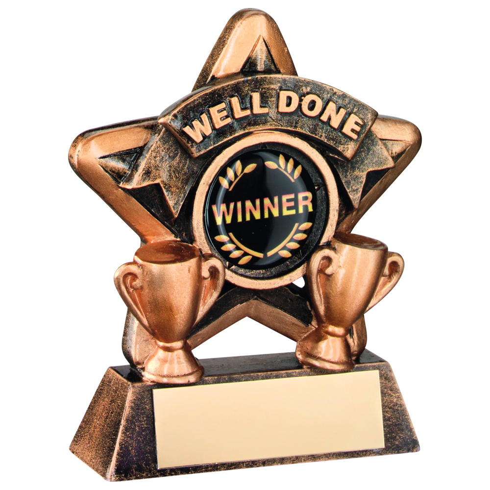 Mini Star 'well Done' Trophy - Bronze/Gold Well Done (1in Centre) 3.75in