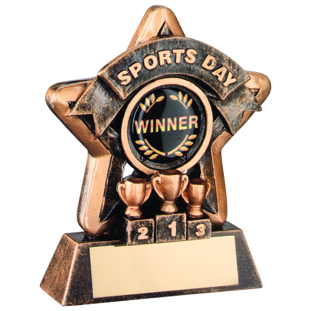 Mini Star 'sports Day' Trophy - Bronze/Gold Sports Day (1in Centre) 3.75in