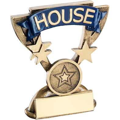 Bronze/Gold School House Mini Cup Trophy - Blue  (1in Centre) 3.75in