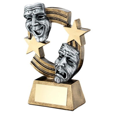Bronze/Pewter/Gold Drama Masks With Stripes And Stars Trophy - 5.5in