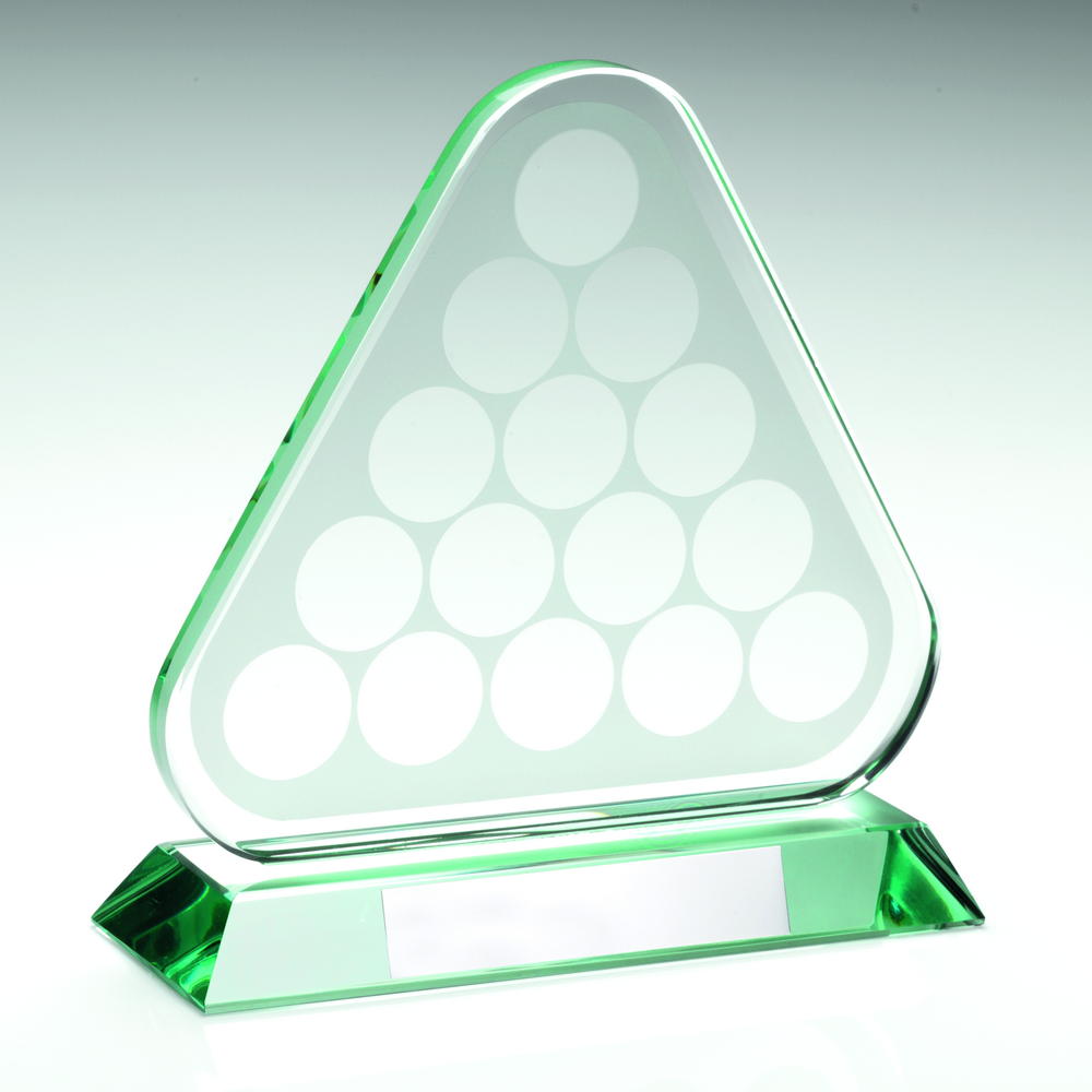 Jade Glass Pool/Snooker Balls In Triangle Trophy - 6.75in