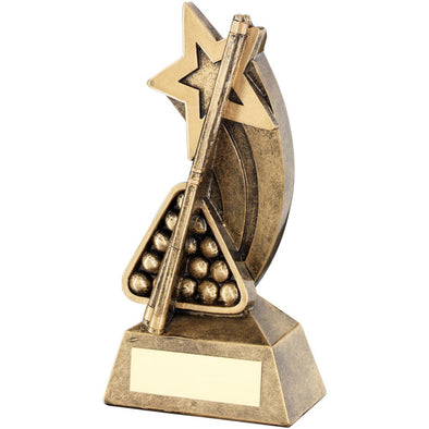Bronze/Gold Pool/Snooker Cues/Balls With Shooting Star Trophy - 6.5in