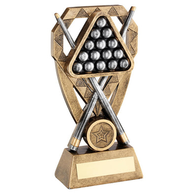 Bronze/Pewter/Gold Pool/Snooker Balls With Cues On Diamond Trophy (1in Centre) - 6in