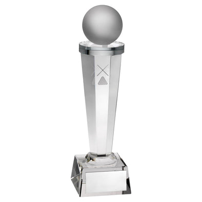 Clear Glass Column With Lasered Pool/Snooker Image Trophy - 10.5in