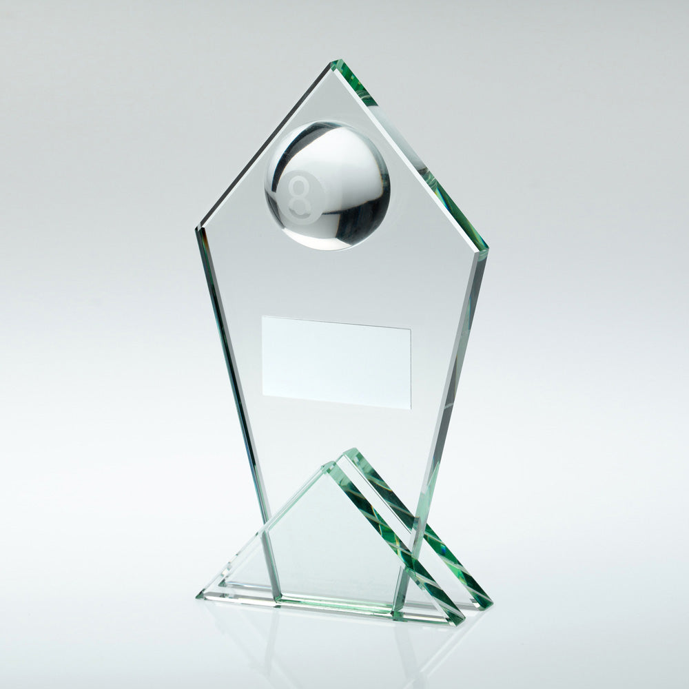 Jade Glass Pointed Plaque Award With Half Pool Ball