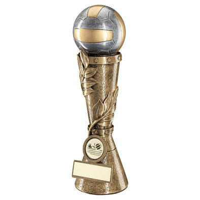 Bronze/Pewter/Gold Volleyball Leaf Column Trophy - 11in
