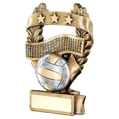 Bronze/Pewter/Gold Volleyball 3 Star Wreath Award Trophy - 5in